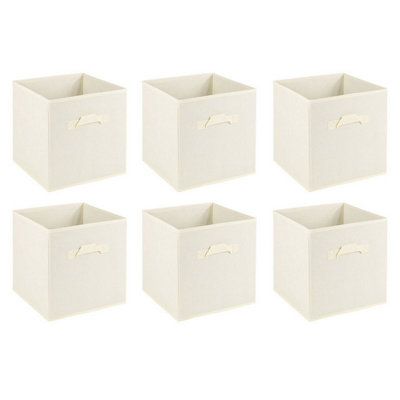 URBNLIVING 27cm Height Set Of 6 Cream Collapsible Cube Storage Boxes Kids Toys Carry Handles Basket Large