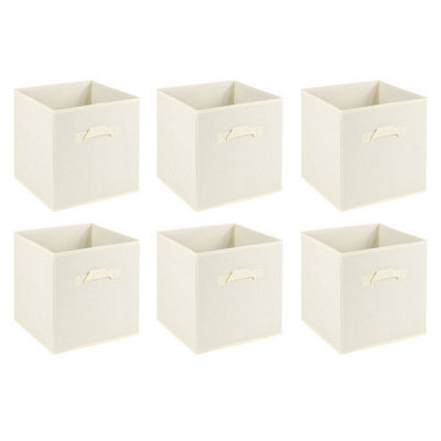 URBNLIVING 27cm Height Set Of 6 Cream Collapsible Cube Storage Boxes Kids Toys Carry Handles Basket Large