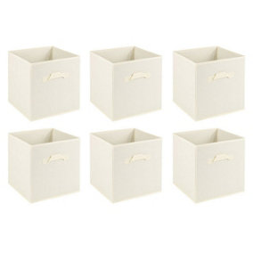 URBNLIVING 27cm Height Set Of 6 Cream Collapsible Cube Storage Boxes Kids Toys Carry Handles Basket Large
