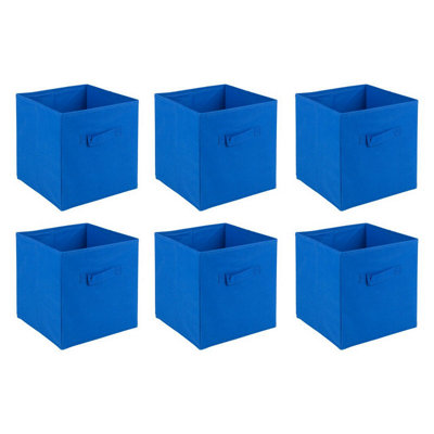 URBNLIVING 27cm Height Set Of 6 Dark Blue Collapsible Cube Storage Boxes Kids Toys Carry Handles Basket Large