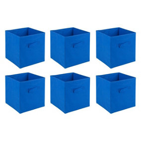 URBNLIVING 27cm Height Set Of 6 Dark Blue Collapsible Cube Storage Boxes Kids Toys Carry Handles Basket Large