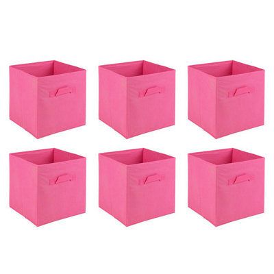 URBNLIVING 27cm Height Set Of 6 Dark Pink Collapsible Cube Storage Boxes Kids Toys Carry Handles Basket Large