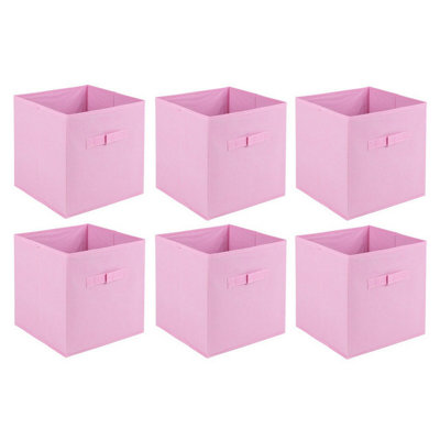 URBNLIVING 27cm Height Set Of 6 Light Pink Collapsible Cube Storage Boxes Kids Toys Carry Handles Basket Large