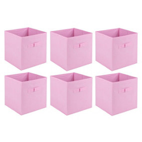 URBNLIVING 27cm Height Set Of 6 Light Pink Collapsible Cube Storage Boxes Kids Toys Carry Handles Basket Large