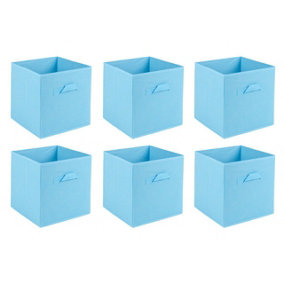 URBNLIVING 27cm Height Set Of 6 Sky Blue Collapsible Cube Storage Boxes Kids Toys Carry Handles Basket Large
