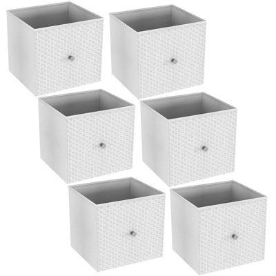 URBNLIVING 27cm Height White 6 Pcs Foldable Woven Fabric Storage Cube Box Drawer Insert Organiser Basket with Handle