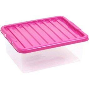 URBNLIVING 28 Litre Pink Container Plastic Storage Box With Clip Lid Set of 3