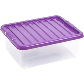 URBNLIVING 28 Litre Purple Container Plastic Storage Box With Clip Lid Set of 3