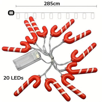 URBNLIVING 285cm Hanging 20 LED Chain Christmas Decoration Candy Cane String Lights & Timer