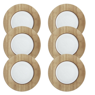 URBNLIVING 28cm Diameter Wood Design Dinner Plates Set of 6 Pcs