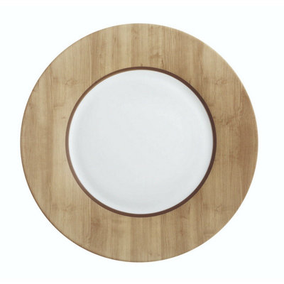 URBNLIVING 28cm Diameter Wood Design Dinner Plates Set of 6 Pcs - 3