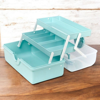 URBNLIVING 28cm Width Mint Green Plastic Sewing Craft Box 3 Tier Tray ...