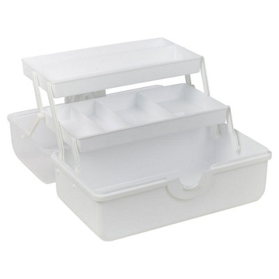 URBNLIVING 28cm Width White Plastic Sewing Craft Box 3 Tier Tray Organiser Storage Compartments