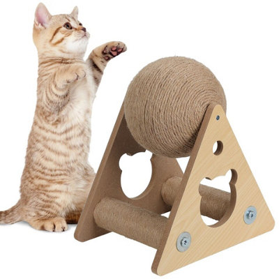 URBNLIVING 29cm height Cat Scratching Rotating Ball Teasing Toy Wooden Stand Indoor Kitten Scratch Post