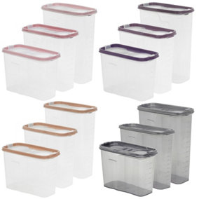 URBNLIVING 2L/2.5L/3.25L Pink Colour Set of 3 Plastic Food Storage Cereal Container Dispenser Airtight Click Lid