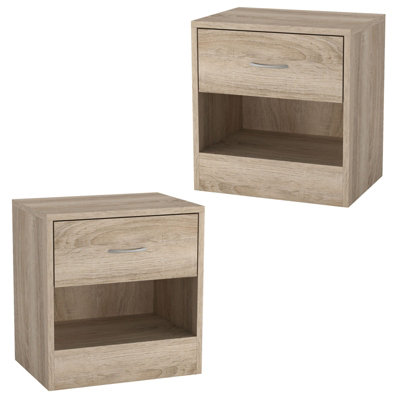 URBNLIVING 2Pcs 39cm Width Antique Oak Modern Single Drawer Wooden Bedside Storage Table