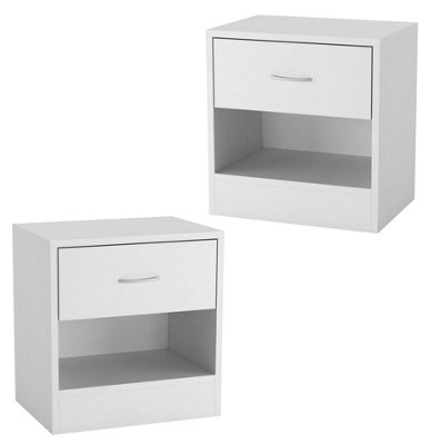 URBNLIVING 2Pcs 39cm Width White Modern Single Drawer Wooden Bedside Storage Table