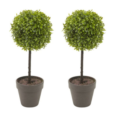 URBNLIVING 2x Potted Buxus Box Ball Plant Decorative Artificial Indoor Outdoor Garden Black Pot