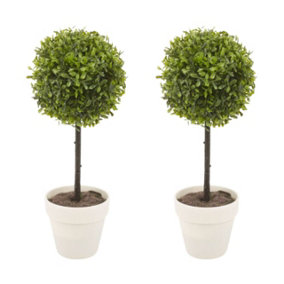 URBNLIVING 2x Potted Buxus Box Ball Plant Decorative Artificial Indoor Outdoor Garden White Pot