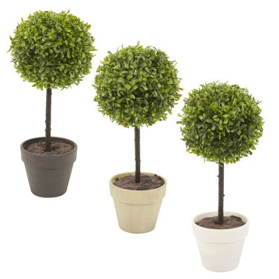 URBNLIVING 2x Potted Buxus Box Ball Plant Decorative Artificial Indoor Outdoor Garden White Pot - 3