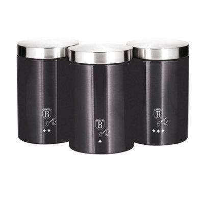 URBNLIVING 3 Pc Stainless Steel Cannister Set Coffee Tea Sugar Container Jars Airtight Lid (Carbon Pro)