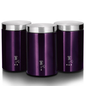 URBNLIVING 3 Pc Stainless Steel Cannister Set Coffee Tea Sugar Container Jars Airtight Lid (Purple Eclipse)