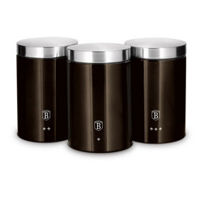 URBNLIVING 3 Pc Stainless Steel Cannister Set Coffee Tea Sugar Container Jars Airtight Lid (Shiny Black)