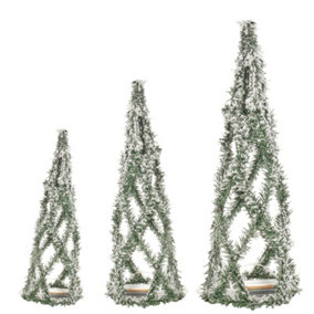 URBNLIVING 3 Pcs LED Light Up Christmas Tree Cone Green and White Snow Pyramids Glitter Ornament Fairy Lights