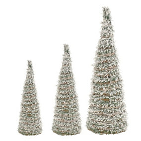 URBNLIVING 3 Pcs LED Light Up Christmas Tree Cone Green Snow with Glitter Pyramids Glitter Ornament Fairy Lights