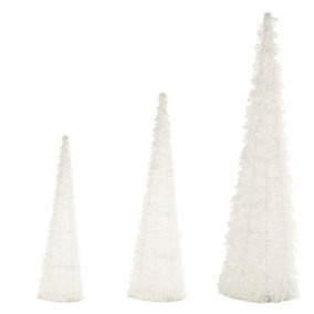 URBNLIVING 3 Pcs LED Light Up Christmas Tree Cone White Snow Pyramids Glitter Ornament Fairy Lights