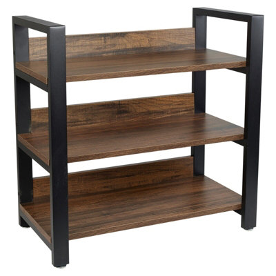URBNLIVING 3 Tier Oak Metal & Wood Shelf Shoe Multi Purpose Storage Display Racking Unit