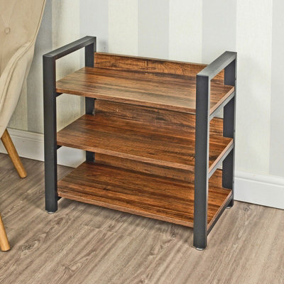 URBNLIVING 3 Tier Oak Metal & Wood Shelf Shoe Multi Purpose Storage Display Racking Unit