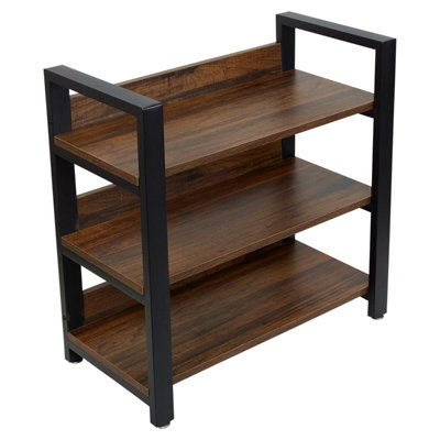 URBNLIVING 3 Tier Oak Metal & Wood Shelf Shoe Multi Purpose Storage Display Racking Unit - 3