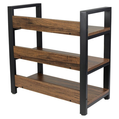 URBNLIVING 3 Tier Oak Metal & Wood Shelf Shoe Multi Purpose Storage Display Racking Unit - 6