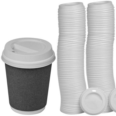 URBNLIVING 300 Pcs Plastic Coffee Cup Sip Through Lids Fit Size 8oz Hot Drinks Paper Cups White Lid