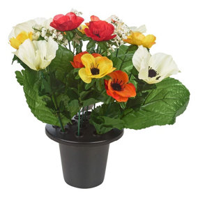 URBNLIVING 30cm Height Anemone Red Orange & White Mix Assorted Style Mini Flowerpots in Black Planter