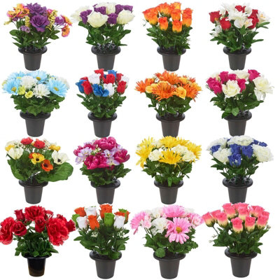 URBNLIVING 30cm Height Anemone Red Orange & White Mix Assorted Style Mini Flowerpots in Black Planter