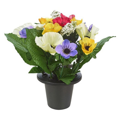 URBNLIVING 30cm Height Anemone Red Purple White Mix Assorted Style Mini Flowerpots in Black Planter