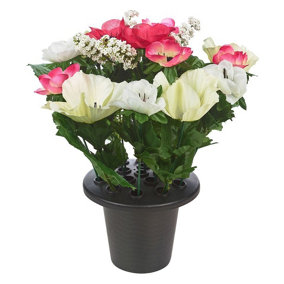 URBNLIVING 30cm Height Anemone Red & White Mix Assorted Style Mini Flowerpots in Black Planter