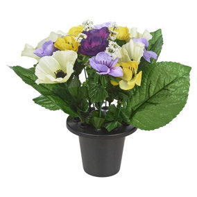 URBNLIVING 30cm Height Anemone Yellow Purple White Mix Assorted Style Mini Flowerpots in Black Planter