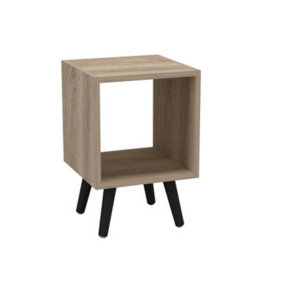URBNLIVING 30cm Height Antique Oak Wooden Storage Cube Bookcase Scandinavian Style Black Legs Living Room Bedroom