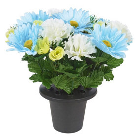 URBNLIVING 30cm Height Cosmos & Peony Light Blue & White Mix Assorted Style Mini Flowerpots in Black Planter
