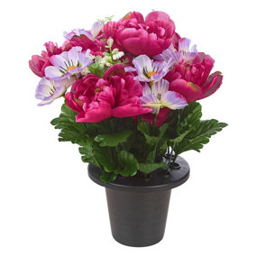 URBNLIVING 30cm Height Cosmos & Peony Red & Lilac Mix Assorted Style Mini Flowerpots in Black Planter
