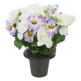 URBNLIVING 30cm Height Cosmos & Peony White & Lilac Mix Assorted Style Mini Flowerpots in Black Planter