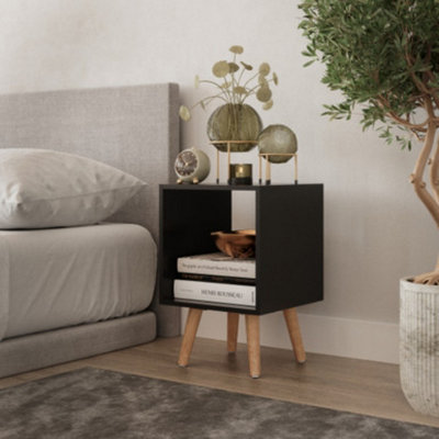 URBNLIVING 30cm Height Cube Black Wooden Storage Cube Bookcase Scandinavian Style Beech Legs Living Room Bedroom