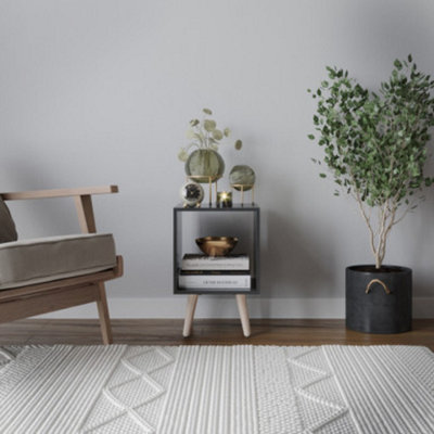 URBNLIVING 30cm Height Cube Black Wooden Storage Cube Bookcase Scandinavian Style Pine Legs Living Room Bedroom