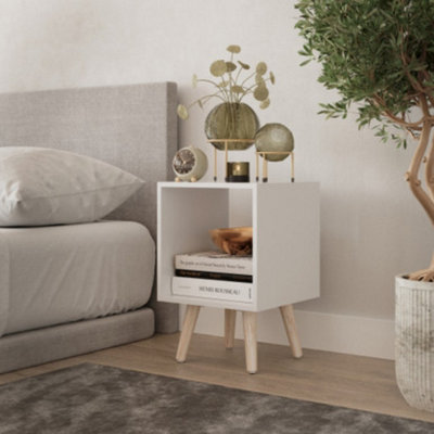 URBNLIVING 30cm Height Cube White Wooden Storage Bookcase Scandinavian Style Pine Legs Living Room