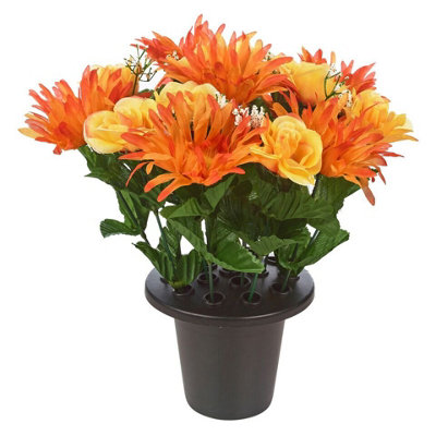 URBNLIVING 30cm Height Gerbera & Rose Orange & Lemon Mix Assorted Style Mini Flowerpots in Black Planter