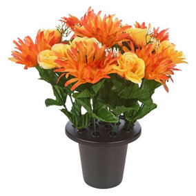 URBNLIVING 30cm Height Gerbera & Rose Orange & Lemon Mix Assorted Style Mini Flowerpots in Black Planter