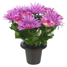 URBNLIVING 30cm Height Gerbera & Rose Purple Assorted Style Mini Flowerpots in Black Planter